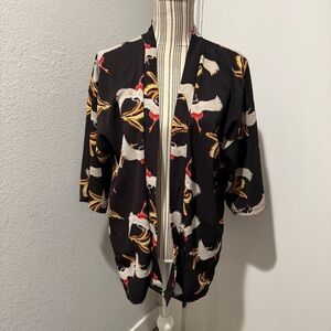 Muzicun Black Kimono with Crane and Feather Design